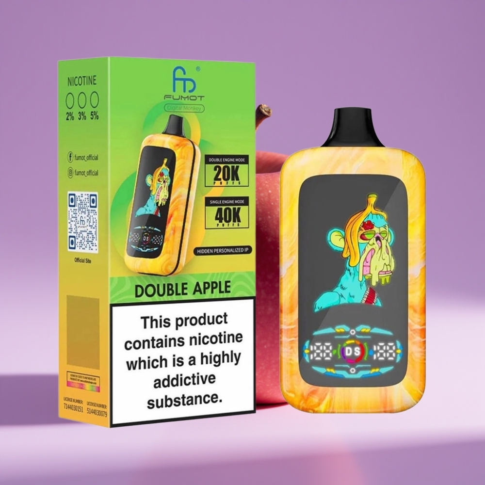 Fumot Digital Monkey 20000/40000 نفخة محرك مزدوج/مفرد ملف مزدوج بطارية 850 ملي امبير منفذ Type-C نيكوتين 0%،2%،3%،5% تفاح مزدوج