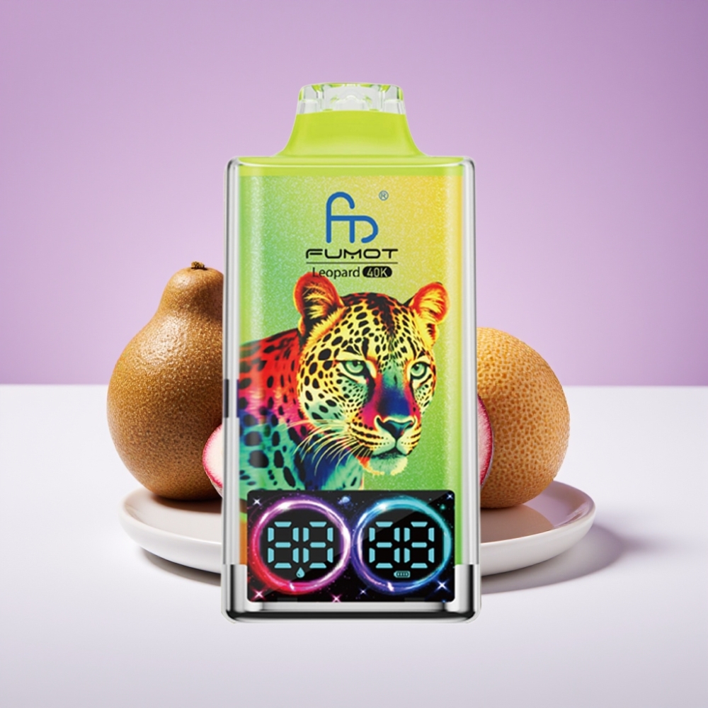 Fumot Leopard 40000 بخار قابل للتخلص منه بنكهة الكيوي والباشن فروت والجوافة، بطارية 700mAh، شحن Type-C، شاشة رقمية لمستوى الزيت