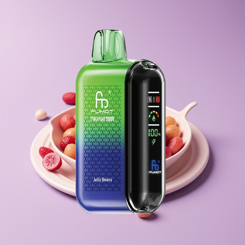 Fumot Tornado 20000 Puffs Dual Mesh Coil 20ml 850mAh عرض ذكي تحكم في الهواء قوة نيكوتين 2% نكهة حلوى الجيلي