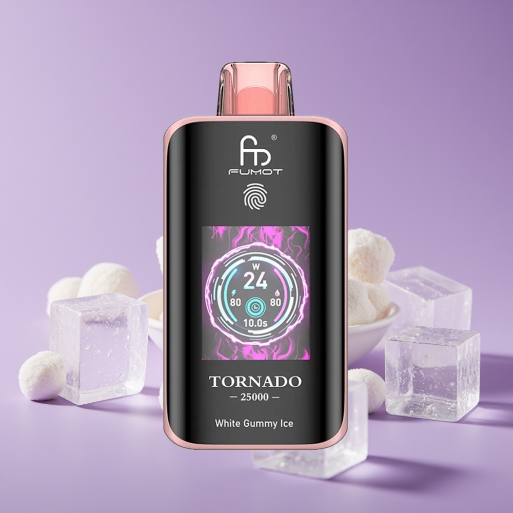 Fumot Tornado 25000 نفخة شاشة عالية الدقة 700 مللي أمبير 20 مللي عصير جومي أبيض مثلج