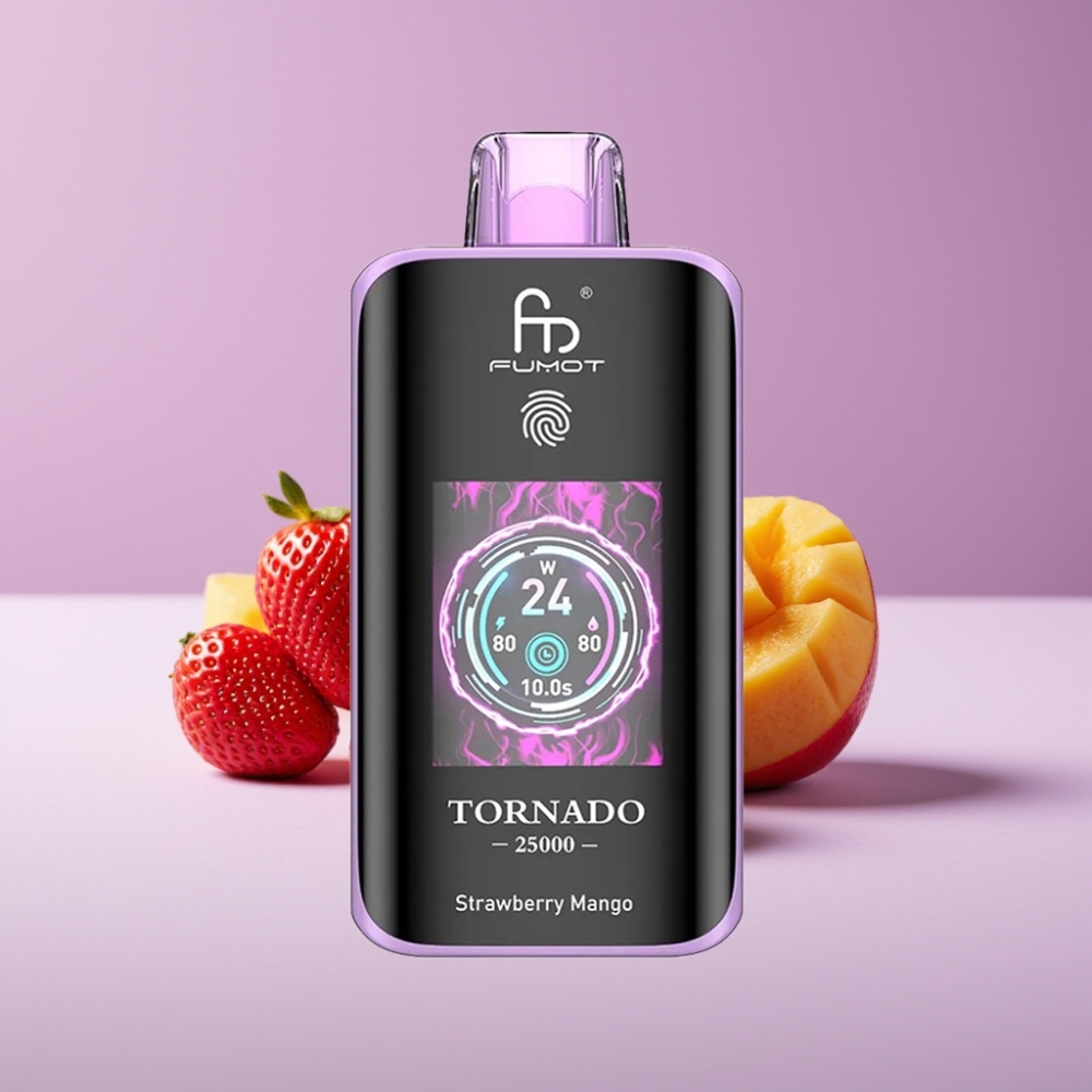 Fumot Tornado 25000 نفخة شاشة HD بطارية 700mAh سائل 20ml فراولة مانجو