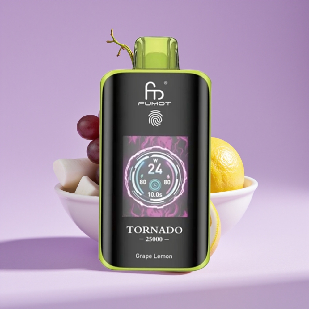 Fumot Tornado 25000 Puffs شاشة عالية الدقة بطارية 700mAh نكهة عنب ليمون