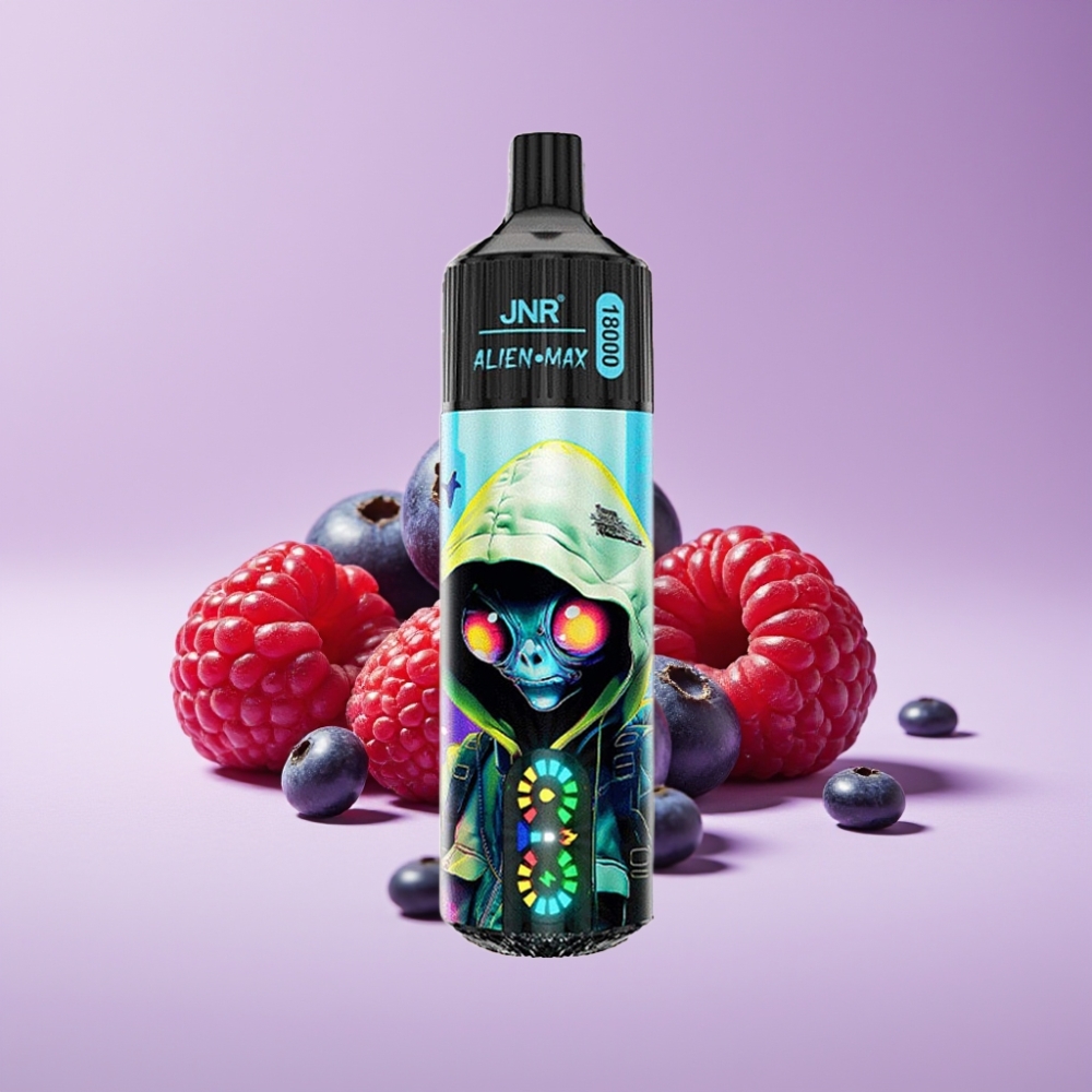 JNR Alien Max 18000 Puffs شاشة LED ذكية ونواة مزدوجة 28ml توت أزرق وتوت العليق