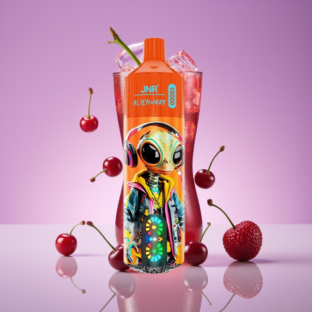 JNR Alien Max 18000 Puffs شاشة LED ذكية، ملف مزدوج، 850mAh، نكهة كرز كولا غازية