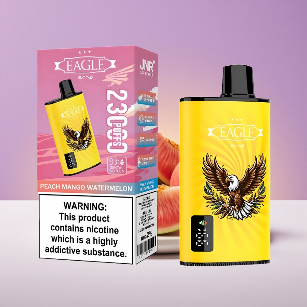 JNR EAGLE Smart 23000 Puffs شاشة رقمية 1.0ohm ملف شبكي 750mAh بطارية 25ml سعة خزان 2% نيكوتين نكهة خوخ مانجو بطيخ