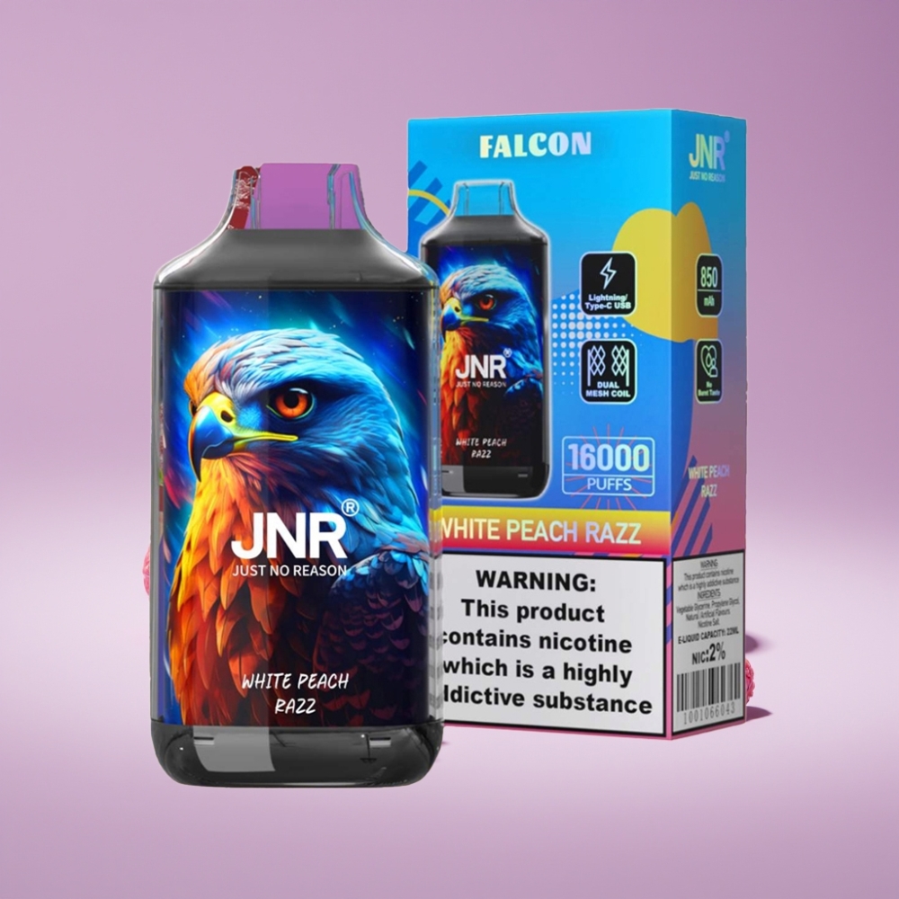 JNR Falcon 16000 Puff 850mAh 22ml Dual Mesh Coil Type C White Peach Razz