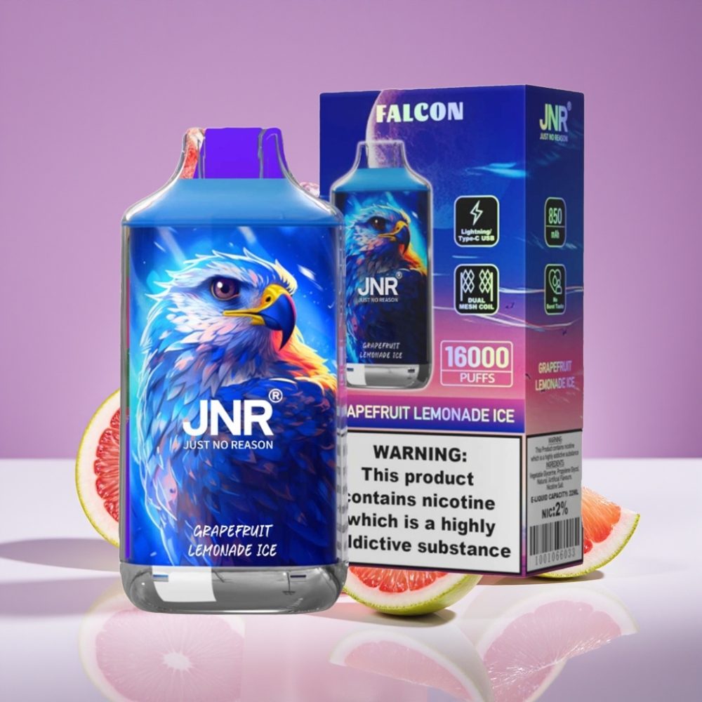 JNR Falcon 16000 Puff 850mAh 22ml Dual Mesh Type C/Lightning LED 0%/2% جريب فروت ليمونادة آيس