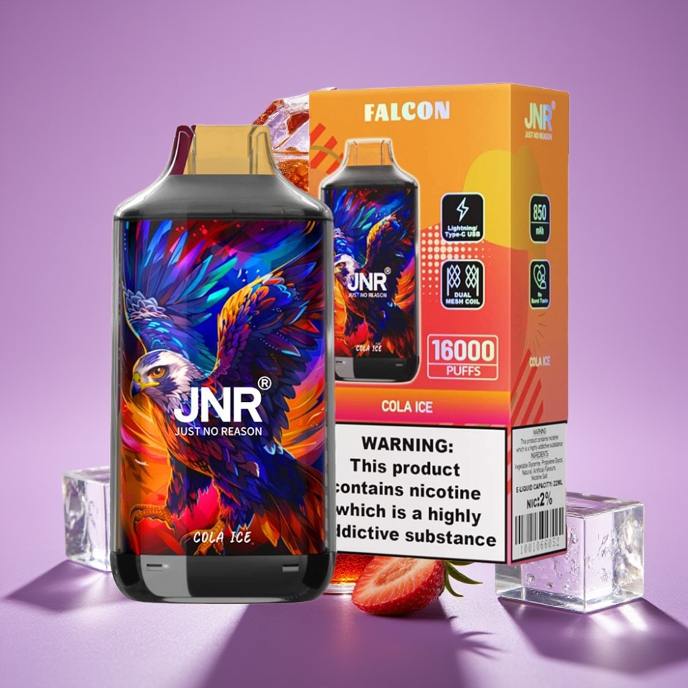 JNR Falcon 16000 Puffs 850mAh 22ml Dual Mesh Coil Type C & Lightning Smart LED 0% 2% كولا آيس