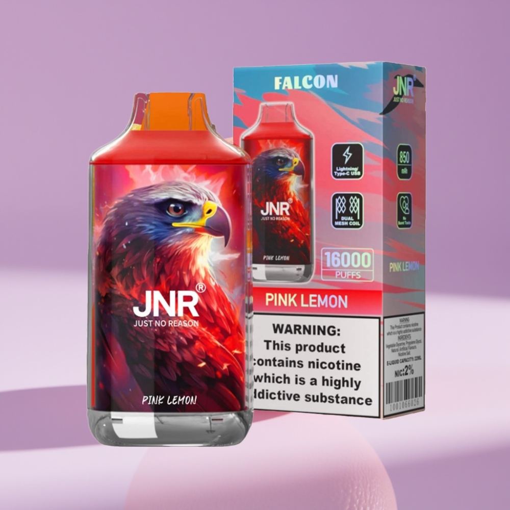 JNR Falcon 16000 Puffs 850mAh 22ml Dual Mesh Coil Type C & Lightning Smart LED Pink Lemon