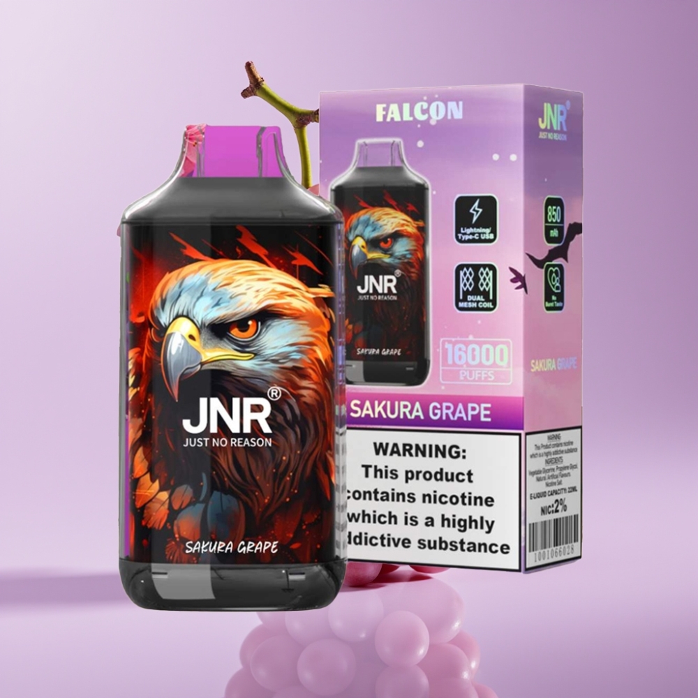 JNR Falcon 16000 Puffs 850mAh 22ml Dual Mesh Coil Type C Sakura عنب