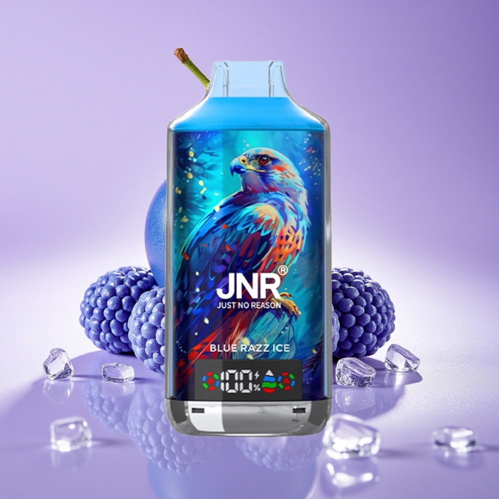 JNR Falcon X 18000 نفخة - شاشة رقمية، شحن سريع Type-C، سعة سائل 24مل، نكهة توت أزرق مثلج