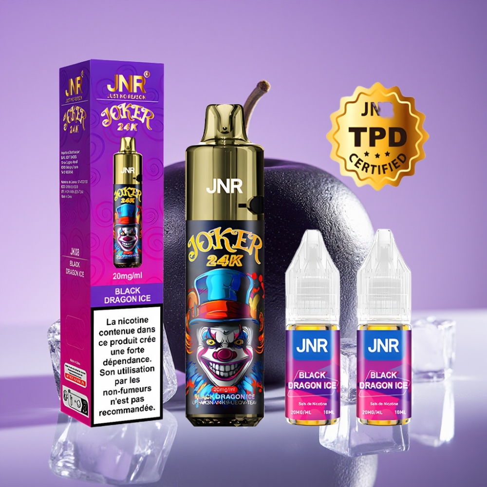 JNR Joker 24K Puffs 10ml Refillable 800mAh Black Dragon Ice