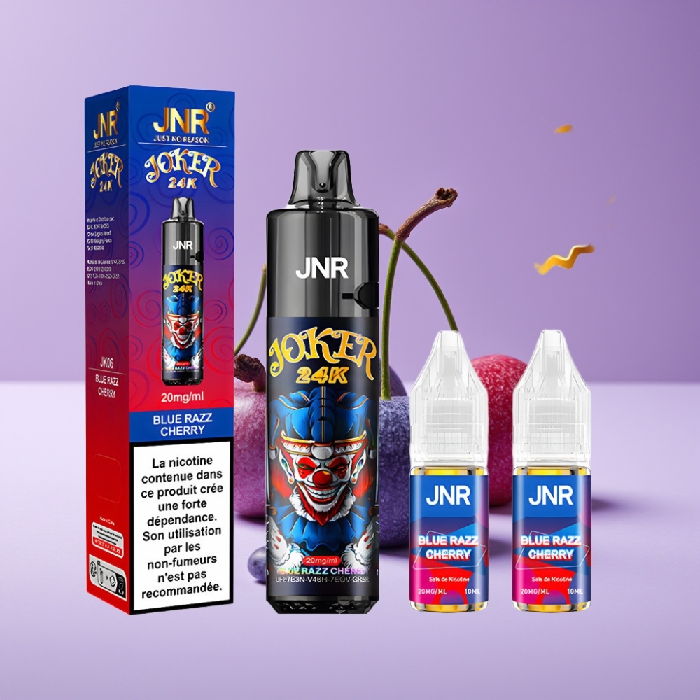 JNR Joker 24K Puffs 10ml Refillable 800mAh Type-C Blue Razz Cherry