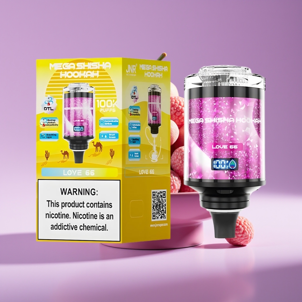 JNR Mega Shisha Hookah 100K شاشة ذكية Type-C 2200mAh نيكوتين 2% حب 66