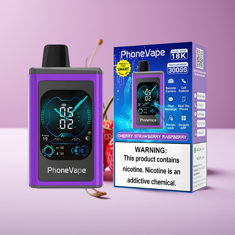 JNR PhoneVape 30000 نَفخة بطارية 850mAh Type-C قابلة للشحن نكهة الكرز والفراولة والتوت