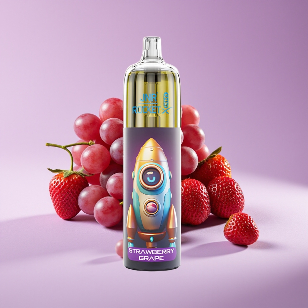 JNR Rocket-X 12400 Puffs مع تدفق هواء قابل للتعديل ونظام إضاءة RGB وطعم فراولة عنب