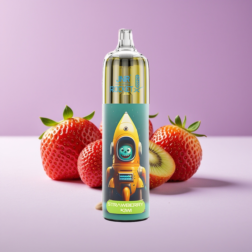 JNR Rocket-X 12400 نفخة تبخير قابل للتخلص مع تدفق هواء قابل للتعديل ونظام إضاءة RGB وطعم فراولة كيوي