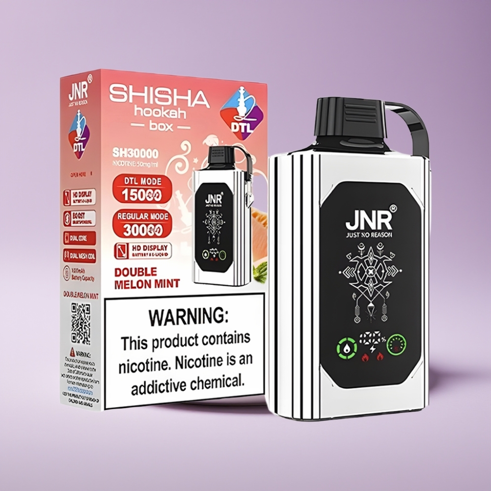 JNR Shisha Hookah Box 20500 نفخة شاشة عالية الدقة بطارية 1000mAh سعة سائل 25مل شبكة مزدوجة شحن سريع Type-C نكهة البطيخ المزدوج بالنعناع