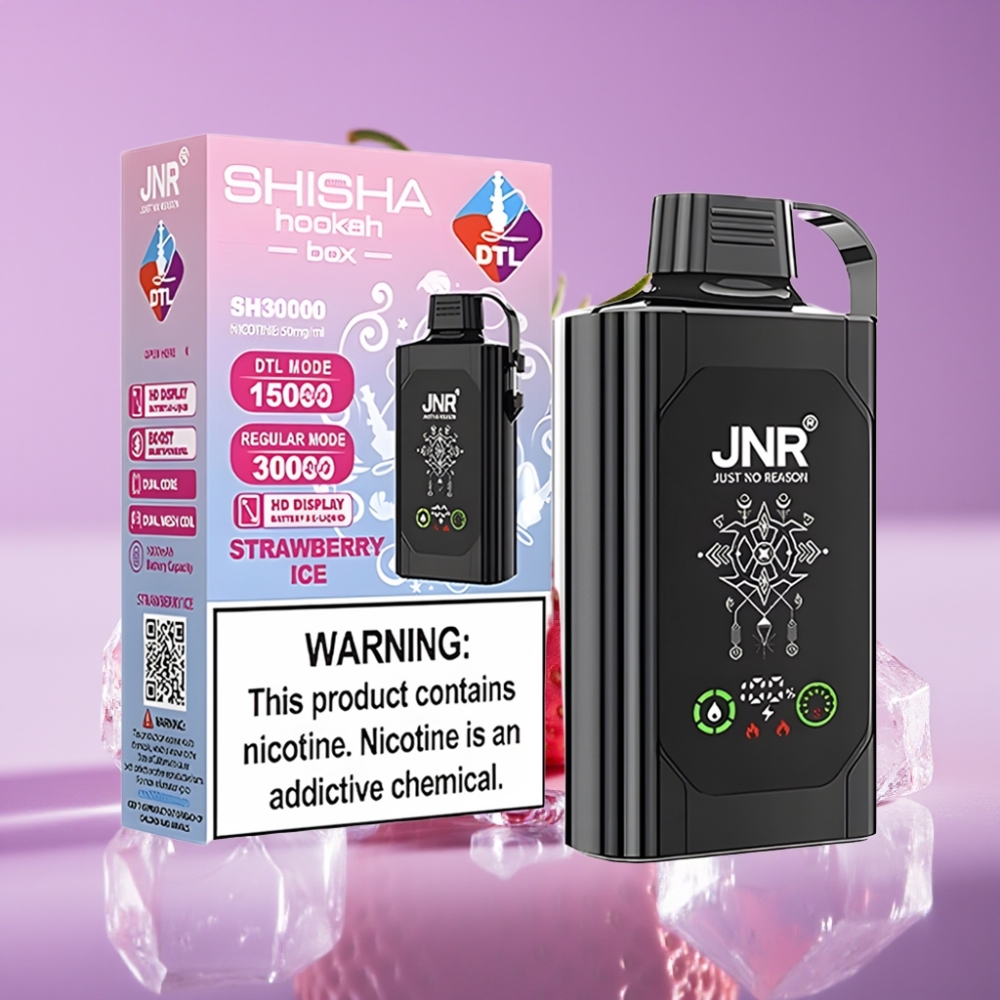 JNR Shisha Hookah Box 20500 نفخة - شاشة HD - بطارية 1000mAh - سعة 25ml - ملف مزدوج - شحن Type-C - فراولة آيس