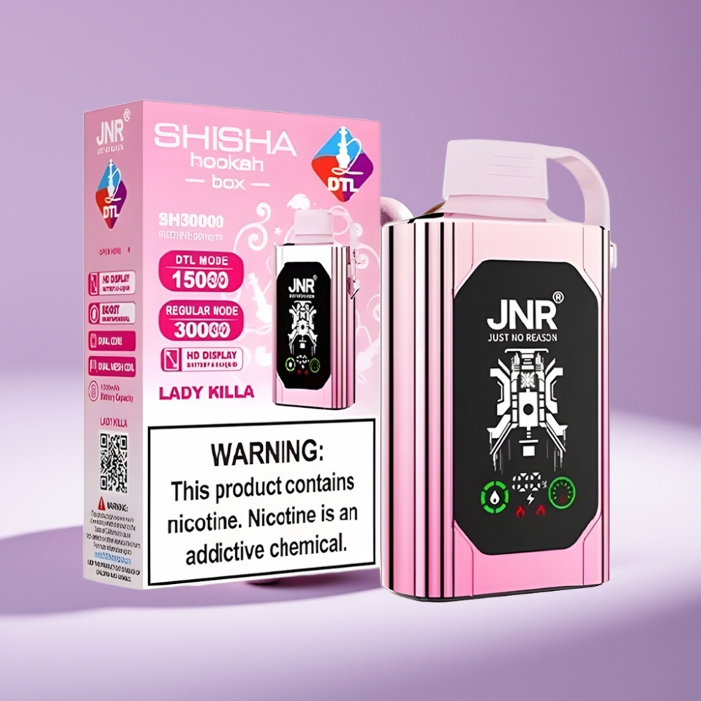 JNR Shisha Hookah Box 20500 نَفخة شاشة HD سعة 25مل بطارية 1000مل نوع سي شاحن سريع نيكوتين 0%،2%،5% نكهة ليدي كيلا