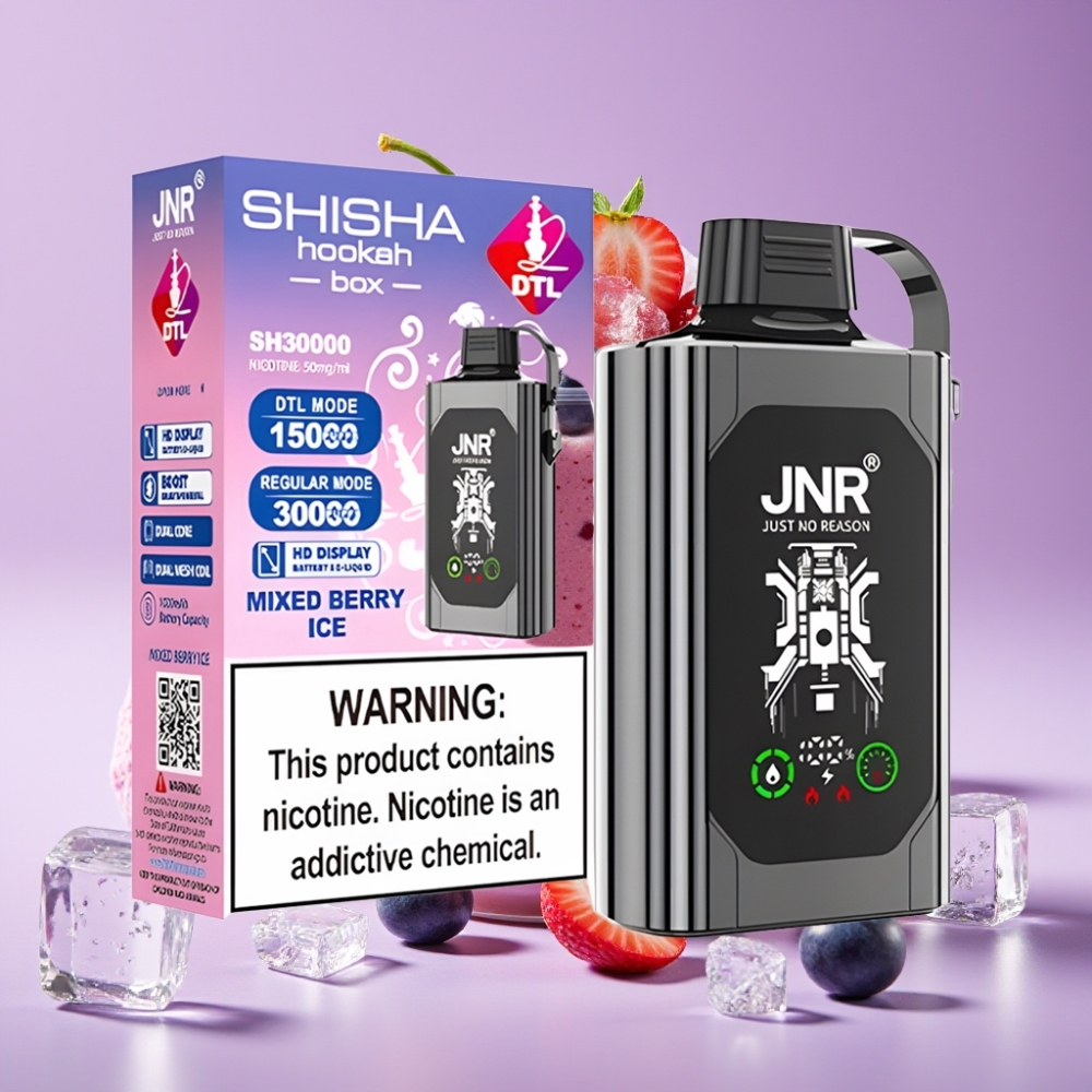 JNR Shisha Hookah Box 20500 Puffs شاشة HD بطارية 1000mAh سائل 25ml ثنائي الملف شبكة سريع الشحن Type-C نكهة توت مثلج
