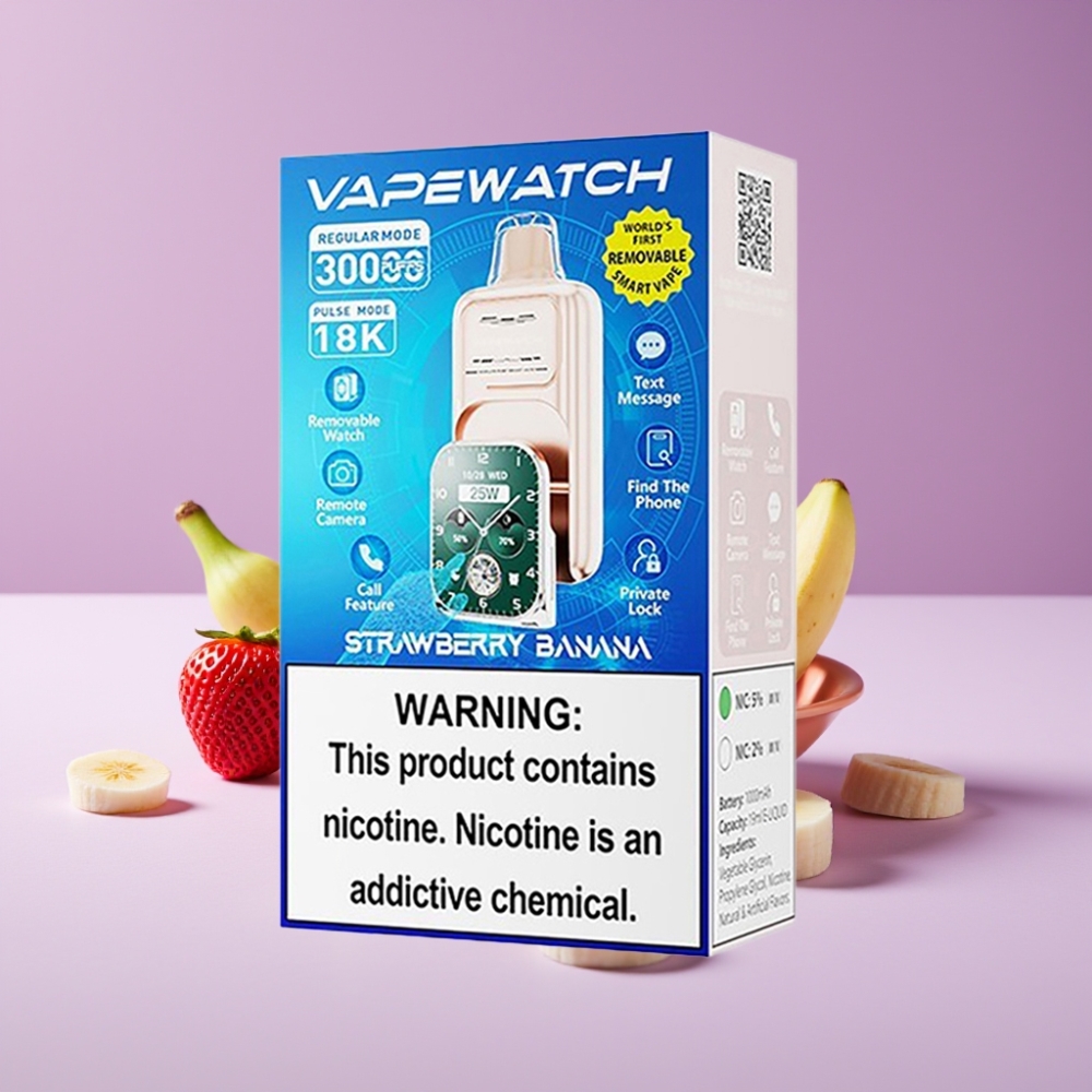 JNR VapeWatch 30000 نفخة 1000mAh 19mL 5% Dual Mesh Coil Type-C فراولة موز