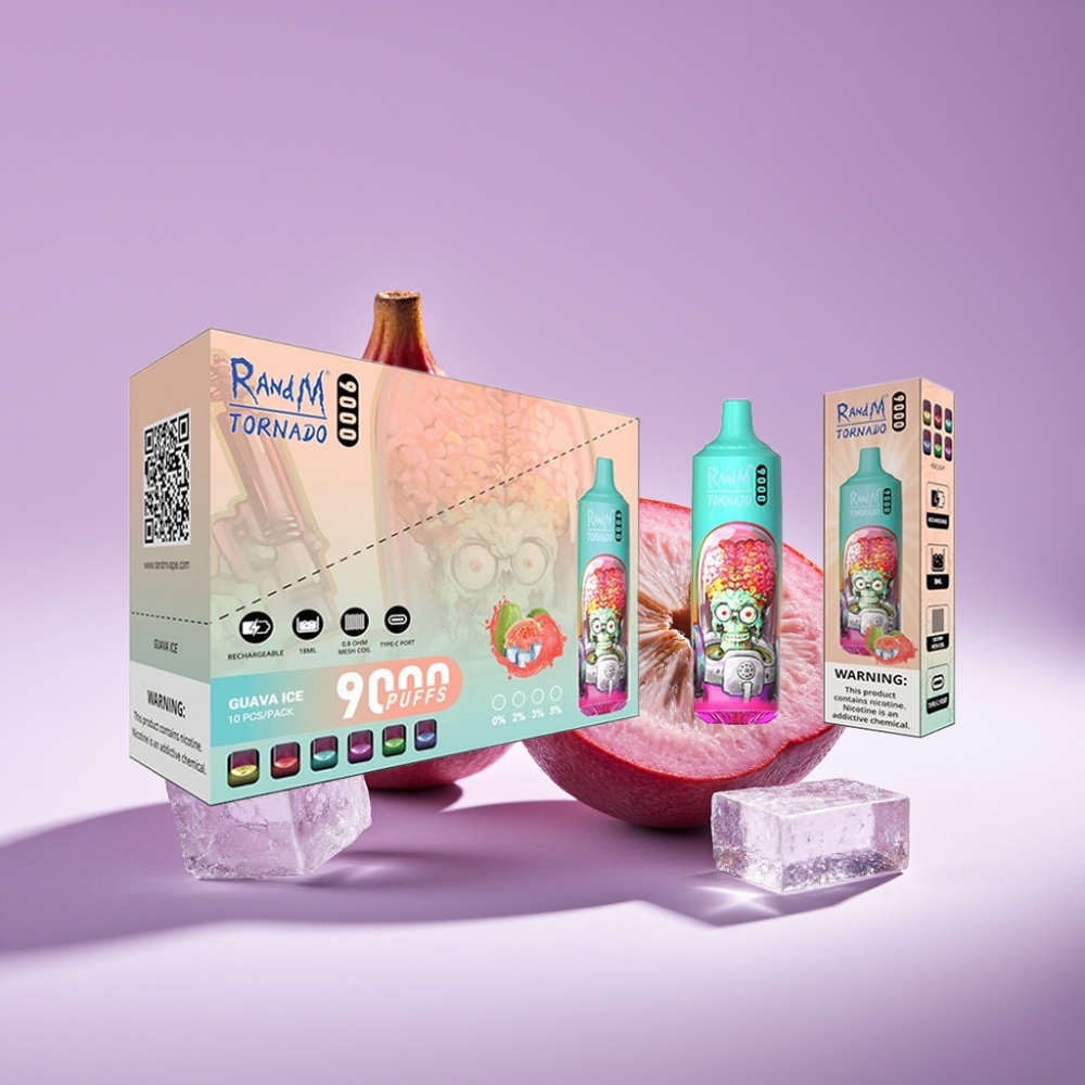 RandM Tornado 9000 Puffs 850mAh 18mL Mesh Coil RGB Guava Ice